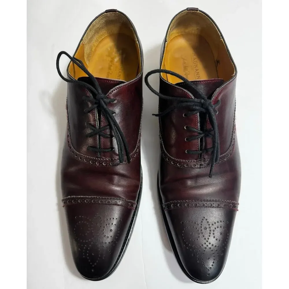 Magnannni for Saks Fifth Avenue Cap Toe Men's Brown Leather Lace‎ Up Shoes 13 M